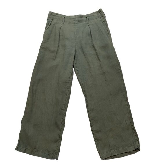 Ladies Nicole Miller Green 100% Linen Wide Leg Pants Size Small - Picture 1 of 12